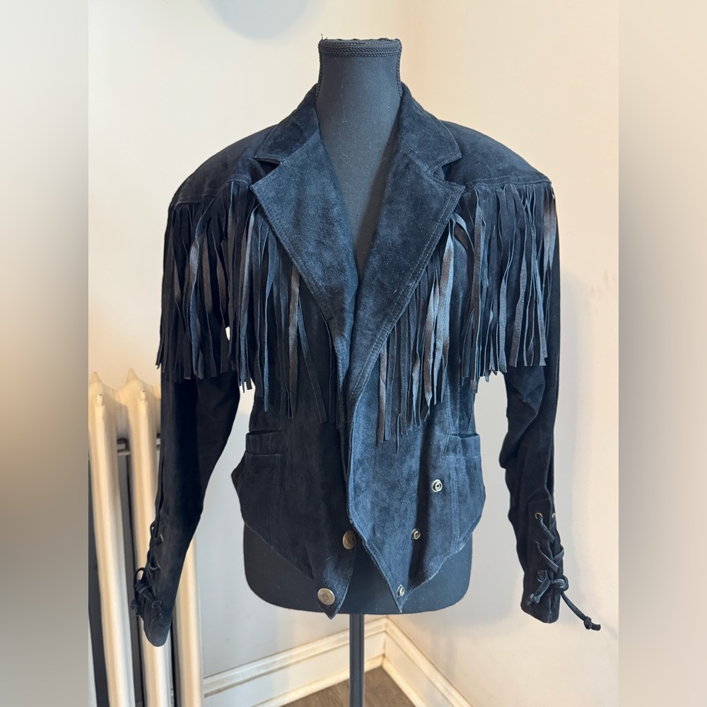 Genuine Leather Black Fringe Jacket - Picture 2 of 8